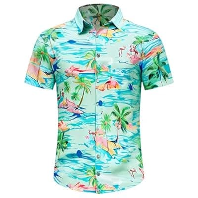 Men's Hawaiian Shirt Funky Blue Beach Printed Tropical Beach Shirt Casual Button Down Short Sleeve Floral Shirts Tops