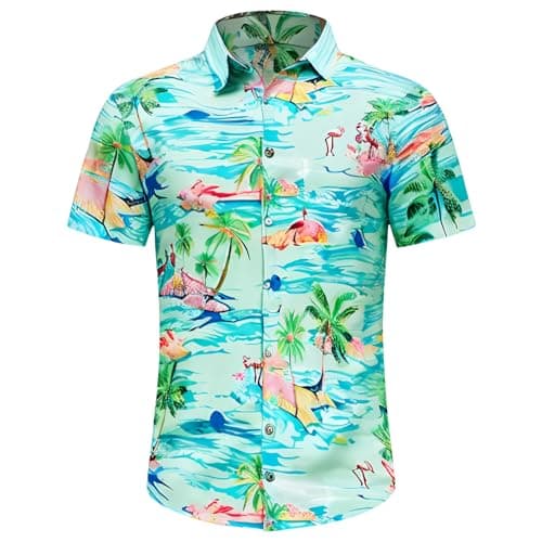 Men's Hawaiian Shirt Funky Blue Beach Printed Tropical Beach Shirt Casual Button Down Short Sleeve Floral Shirts Tops — image 1