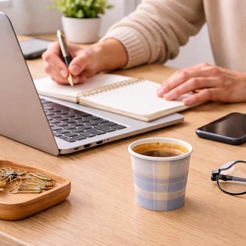 ECODESIGN-US 100 Pack Disposable Coffee Cups - 4 Oz Espresso - Plaid Lavender Paper Cups for Home Office or Party view 6