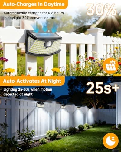 Aootek New Solar Motion Sensor Lights 120 LEDs with Lights Reflector,270° Wide Angle, IP65 Waterproof, Step Lights for Front Door, Yard, Garage, Deck (Black, Daylight White, 1-Pack) view 5