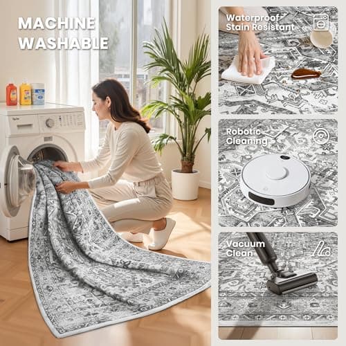 zesthome 8x10 Area Rugs for Living Room,Non-Slip Backing Washable Rugs,Vintage Large Area Rug，Stain Resistant Home Decor Rug (Grey/White,8'x10') view 5