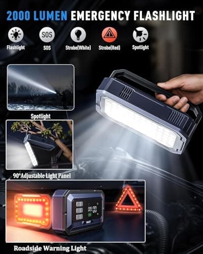 UTRAI 12V 8000A Portable Jump Starter with Air Compressor, 150PSI Inflator | 8000A Car Battery Booster Pack,All Gas/12L Diesel,150PSI Auto-Off Tire Inflator,OBD2 Scanner,160W DC Out,2000LM LED,Emergency view 4