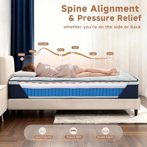 Queen Mattress,12 Inch Queen Size Mattresses in a Box, Hybrid Pocket Spring Mattress with CertiPUR-US Certified Foam, Fiberglass Free, Cool Sleep Technology 80''L x 60''W view 4