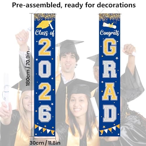 Graduation Decorations 2026 GRAD Banner Blue Porch Door Sign Welcome Banner For Indoor Outdoor Wall Graduation Decorations Class of 2026 view 5