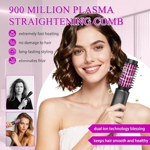 Mini Cordless Curling Iron Brush, Portable Hair Straightening Brush, Cordless Hair Curler Anti-Frizz with Negative Ions, 3-in-1 Crimper Hair Tool, Rechargeable Wave Curling Wand - Night Purple view 5