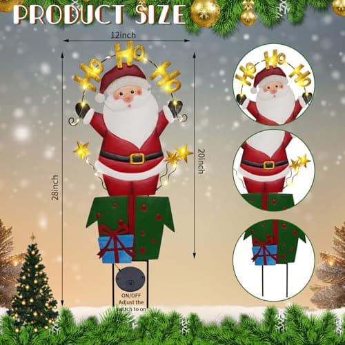 Solar Christmas Yard Signs, 28 Inch Lighted Metal Santa Garden Stake | Metal Yard Signs, Fade Resistant, Waterproof Christmas Decorations Outdoor for Lawn, Pathway, Patio and Party view 2