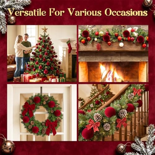 15 Pcs Red Velvet Christmas Ball Ornaments,3.15 Christmas Hanging Ornaments view 6
