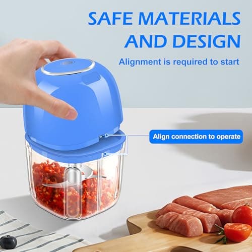 Electric Garlic Chopper, 350ML (1.4 Cup) Blue Mini Food Processor, Mini Chopper, Small Garlic Grinder Mincer for Onion, Ginger, Chili, Fruit, Meat view 7
