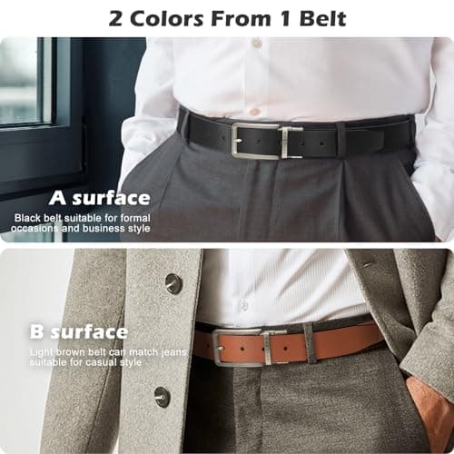BESTKEE Men's Belt, Leather Reversible Belts For Men, For Gift Mens Casual Dress Jeans, One Reverse For 2 Sides（1 PACK） view 4