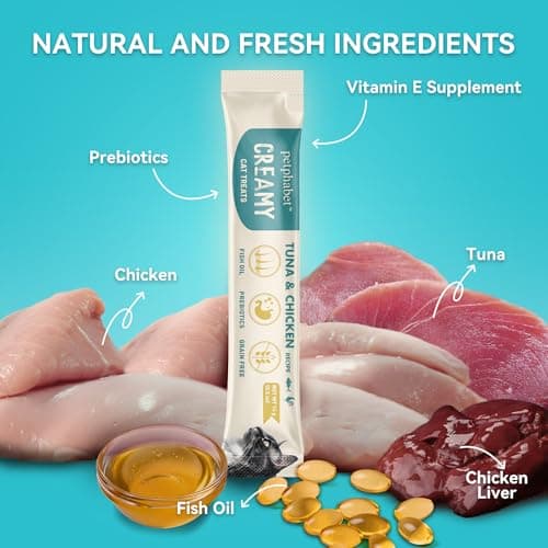 PETPHABET Lickable Cat Treats Squeeze, Creamy Puree Squeezable Wet Kitten Treats, Tuna & Chicken Recipe 20 Tubes, Paste Snacks for Skin & Coat Health, Digestive Care, High Protein, Grain Free view 3