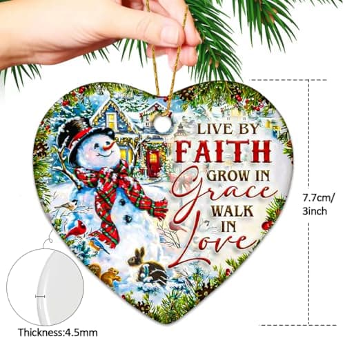 Snowman Christmas Ornaments 2025, Ceramic Snowman Ornaments for Christmas Tree - Live by Faith, Grow in Grace, Walk in Love, Religious Christian Ornament Gift for Family Friends view 3