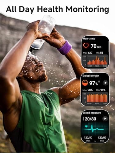 mkzea Blood Pressure Watch Men, IP68 Waterproof Blood Pressure Watch, 1.96" High-Resolution Touch Screen Smart Fitness Tracker with 100+ Sport Modes Compatible with Android and iOS, Black view 2