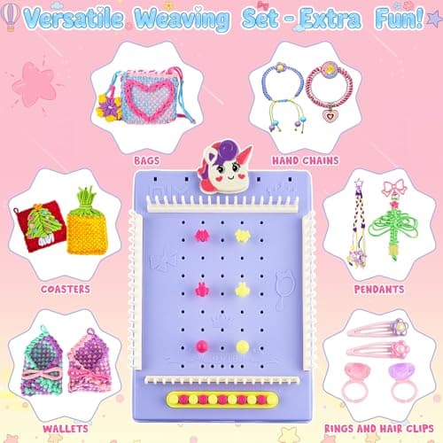ELFJOY Bracelet Making Kit, Weaving Loom for Kids, Friendship Bracelet Kit, DIY Arts and Crafts for Girls, Potholder Bag Making Coaster Weaving, Weaving Supplies for Beginners Birthday Christmas view 2
