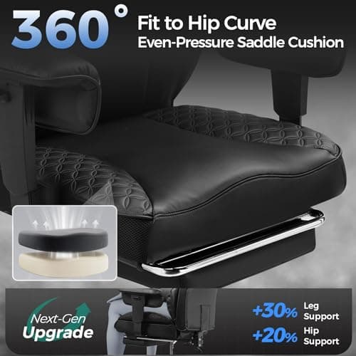 GTPLAYER Big and Tall Gaming Chair 400lbs Heavy Duty Office Chair with Foot Rest & Ergonomic Pocket Spring Lumbar Support, High Back 3D Saddle Shaped Cushion for Back Pain Relief, Executive Black view 3