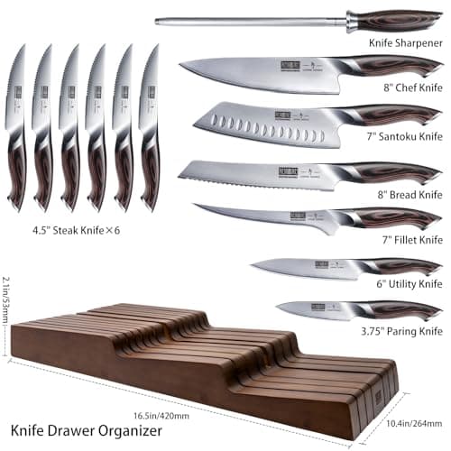 HOSHANHO Kitchen Knife Set with Block, 14PCS Ultra Sharp Knife Block Set | Professional Japanese High Carbon Stainless Steel Chef Knives Set with Sharpener in Knife Drawer Organizer, Ergonomic Handle view 2