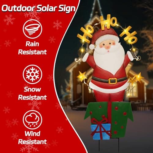 Solar Christmas Yard Signs, 28 Inch Lighted Metal Santa Garden Stake | Metal Yard Signs, Fade Resistant, Waterproof Christmas Decorations Outdoor for Lawn, Pathway, Patio and Party view 4