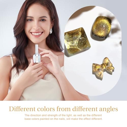 SAGEBIO 15ml Cat Eye Gel Nail Polish with Magnet Stick – Glitter Holographic Magnetic Gel, DIY Manicure Kit for Home Use, Long-Lasting Nail Art, A-Champagne Gold view 5