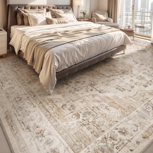 AMOAMI-Area Rug 5X7 Rugs for Living Room-Vintage Soft Beige Rugs for Bedroom-Non Slip Carpet-Machine Washable Rug for Dining Room Living Room Bedroom Office Under Table-Beige view 3