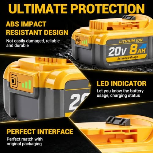CRIYUEF 8000mAh Compatible with Dewalt 20V Battery DCB209 DCB208 DCB207 DCB206 DCB204 DCB201 DCB203 DCB200 2Packs view 6