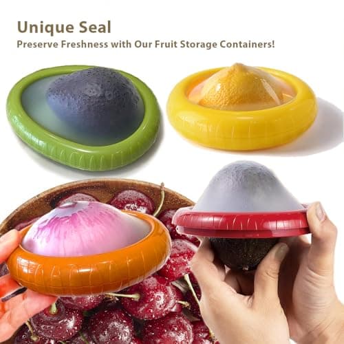 Iosjeude Set of 4 Reusable Storage Containers Avocado Saver Onion Keeper Tomato Holder Fruit Saver Fruit Organizer Soft Shell Food Container for Fridge Keep Fresh view 2