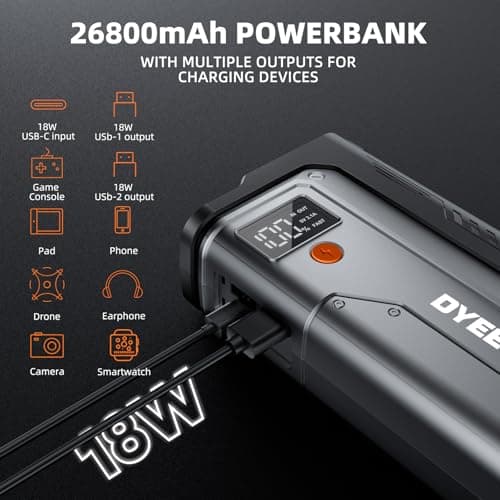 7000A Jump Starter, 12V Car Battery Booster Pack(All Gas/12.0L Diesel)，Car Starter Smart Jumper Cables, Battery Jumper 26800mAh Portable Power Bank，Flashlight view 3