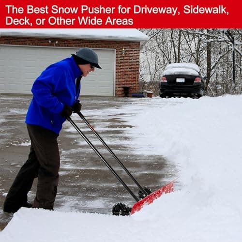 38 Inch Snow Shovel for Driveway, Brewin SnowPro Bi-Direction Heavy Duty Snow Pusher with Wheels and Angled Blade for Efficient Snow Removal, Back Saver Snow Plow for Doorway Sidewalk view 6