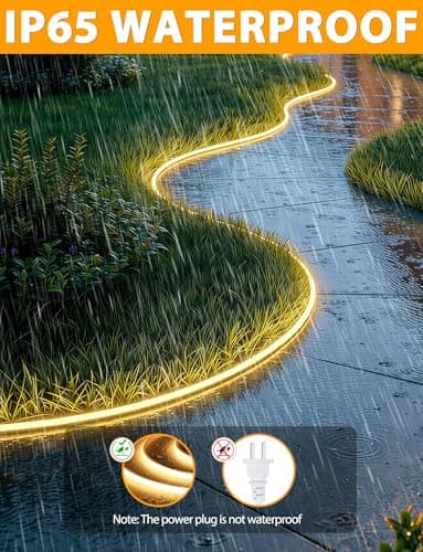 Lamomo COB LED Strip Lights 65.6Ft, Warm White Outdoor Led Rope Light, Waterproof Flexible Silicone Cuttable 3000K Neon Led Lights for Bedroom Garden Commerica Holiday Decor, CRI90+, AC 120V view 3