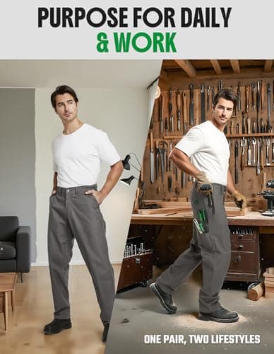 SKPRO Men's Work Pants Stretch Flex, Casual Pants Relaxed Fit, Water Resistant Carpenter Pants Heavy Duty view 7