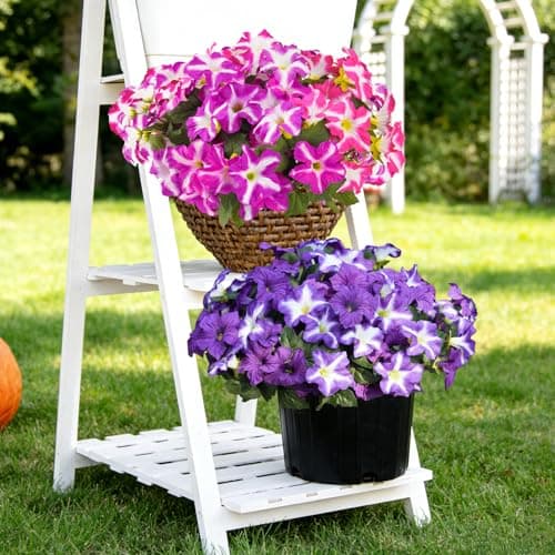 FULLMUSIC Spring Artificial Flowers for Outdoors, UV Resistant Fake Morning Glory, Look Real Faux Silk Plants for Front Door Garden Porch Planter view 5