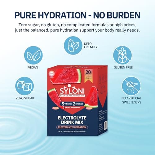 Syloni Electrolytes Powder Packets, Watermelon(0.36 oz*20 Sticks), Sugar Free Hydration Packets Electrolyte Drink Mix with 7 Vitamins and Electrolytes, Keto Friendly, Vegan, Gluten Free view 5