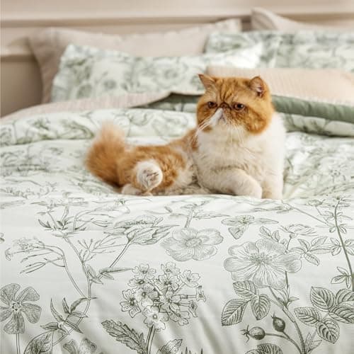 Bedsure Comforter Set Queen Size - Cute Floral Bedding Comforter Set, 3 Pieces, 1 Soft Reversible Desert Sage Sketch Flowers Comforter and 2 Pillow Shams view 4