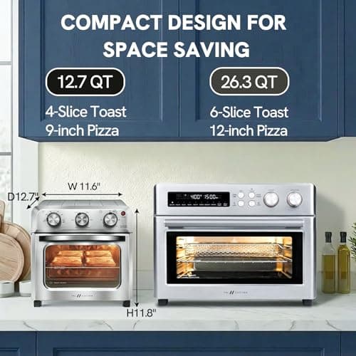 VAL CUCINA 6-in-1 Air Fryer Toaster Oven Combo, Compact 12.7 QT Small Countertop Convection Oven, Fits 9" Pizza & 4 Toast, Hexagon Hybrid Heating, Enamel Baking Pan view 3