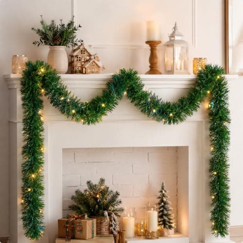 50FT Green Christmas Garland Decorations, PET Greenery for Indoor Outdoor | Non-Lit Soft Artificial Twist Garland, Greenery for Stairs, Railing, Fireplaces, Windows, Mantels, Holiday Home Party Decor view 6
