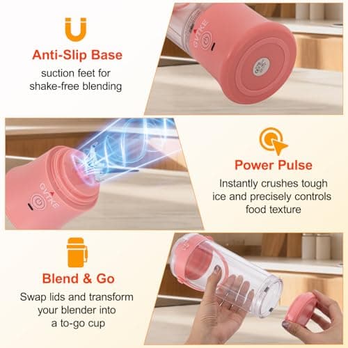 GVTKE Portable Blender Dual Mode 18000RPM 20Oz Blending Cup Ice Crushing Smoothie Frozen Fruit Mini Home Gym Travel(Pink) view 6