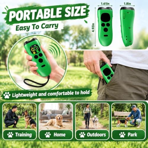 Dog Bark Deterrent Device, 3X Ultrasonic Anti Barking Device with LCD Display & Beep, 50FT Range Rechargeable Dog Trainer for Small Medium Large Dogs, Stop Neighbor Dog Barking (Green) view 5