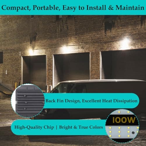 UPWATT 100W LED Floodlight, 5200lm 500W Equivalent Bright LED Work Light, 6500K Daylight Light for Warehouse & Home Workshop view 6