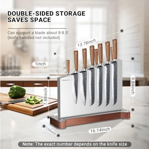 Nanbone Magnetic Knife Block Without Knives Large Double Side Magnetic Knife Holder Stand with Strong Magnet, Stainless Steel Knife Storage Organizer for Kitchen Counter Knife Rack Three Magnet Strip view 2
