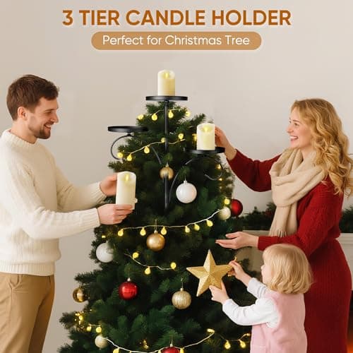 Christmas Tree Topper, 35.4'' Triple Topper Candle Holder, 3 Tier | Black Candle Holder for Christmas Tree, Light up for Indoor Bedroom Kitchen Decorations view 2