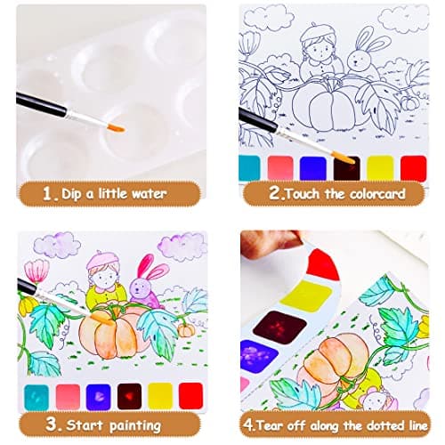 JUNQIU Watercolor Coloring Books for Kids Ages 4-8, Pocket Watercolor Painting Book for Toddlers, Arts and Crafts for Girls Gifts, Stocking Stuffers For Kids view 5