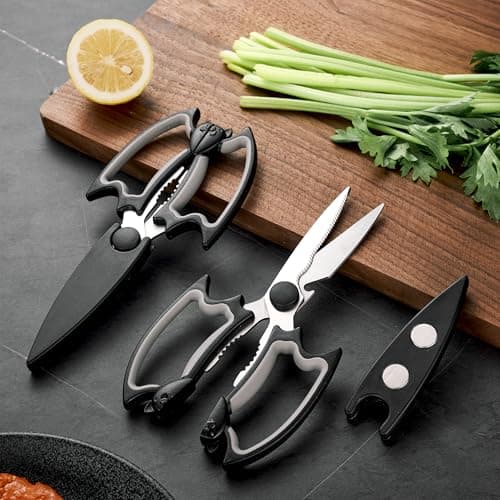 OMDAR Kitchen Scissors All Purpose 2 Pack - Halloween Goth Cute Kitchen Shears - Heavy Duty Stainless Steel Cooking Shears for Cutting Meat, Food, Poultry - Featuring a Magnetic Protective Sheath view 2
