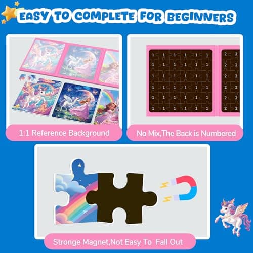 Magnetic Jigsaw Puzzles for Kids 3-8, Unicorn Princess Travel Toy view 2
