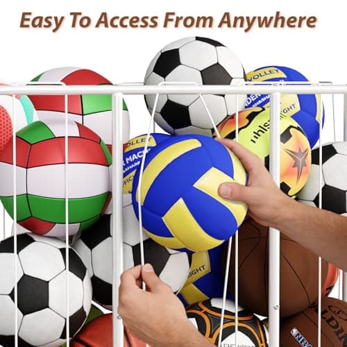 YKDIRECT 250L Rolling Ball Organizer with Locking Wheels - Large Sports Storage Basket for Basketball Soccer Football Volleyball, Steel Garage Equipment Cart with Elastic Rope for Household Storage view 4