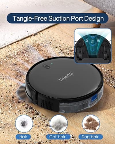 Thamtu Robot Vacuum Cleaner, Super Thin, Powerful Suction Vacuum Robot, Self-Charging Robotic Vacuum Cleaner, Cleans Hard Floors to Low-Pile Carpets, Black view 4