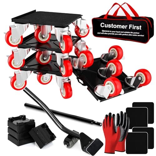 Qenovo 1,500 lb Capacity Furniture Dolly Set, 5.3-Inch Platforms, Red | Carbon Steel Dollies Feature Five Quiet Wheels, Including Locking Casters, Plus a Pry Bar for Washers, Sofas and Cabinets. — image 1