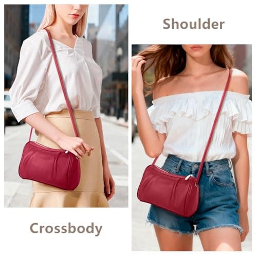 Women's Genuine Leather Small Crossbody Bag Barrel Hobo Purse for Evening Dating Weekend Casual Light Outings view 3