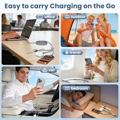 3 in 2 Multi Charging Cable for iWatch Charger/IP/USB C,Travel Cruise Essentials,Braided USB A/C Cable Designed for Multiple Devices,Compatible with iWatch Ultra/SE/11-1 & iPhone 17-11,Gray(5FT) view 5