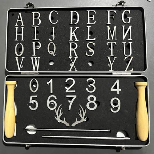 ZAGEVIVIN 38 Pcs Mini 1" Branding Iron for Wood Leather Hats- Personalized Wood Burning, Leather Crafting & Food Marking for DIY BBQ， Witchcraft Supplies(38PCS Number/Alphabet/Antlers Set) view 3