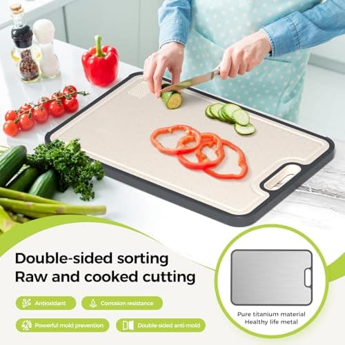 Titanium Cutting Board, Double Sided Food Grade Pure Titanium/PP, Cutting Board for Kitchen, Easy to Clean Large Size [18”*12.5”+15.5”*10.5”+12”*8.5”] view 2
