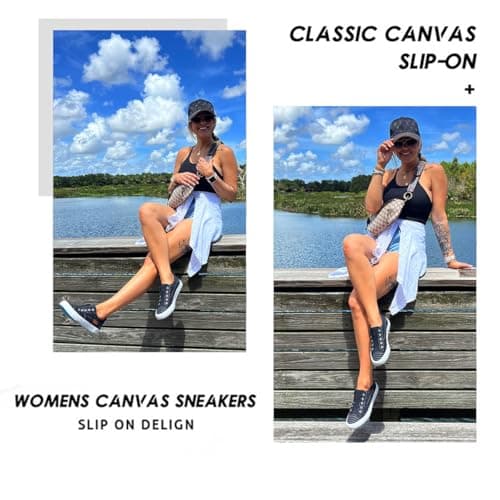 JENN ARDOR Womens Slip On Fashion Sneakers No Laces Comfortable Casual Low Canvas Sneakers Flats Walking Shoes view 3