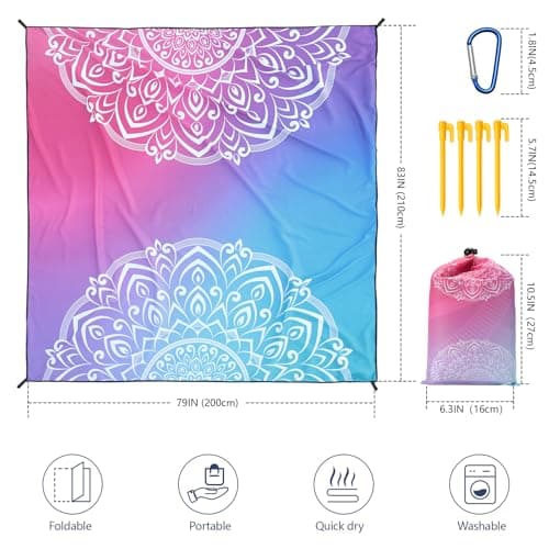 AISPARKY Beach Blanket Waterproof Sandproof, Oversized Large Beach Mat 79" X 83"/120"x108" for 1-8 Adults, Quick Drying&Compact&Lightweight, Picnic Mat Vacation Essentials for Beach Camping Travel view 2